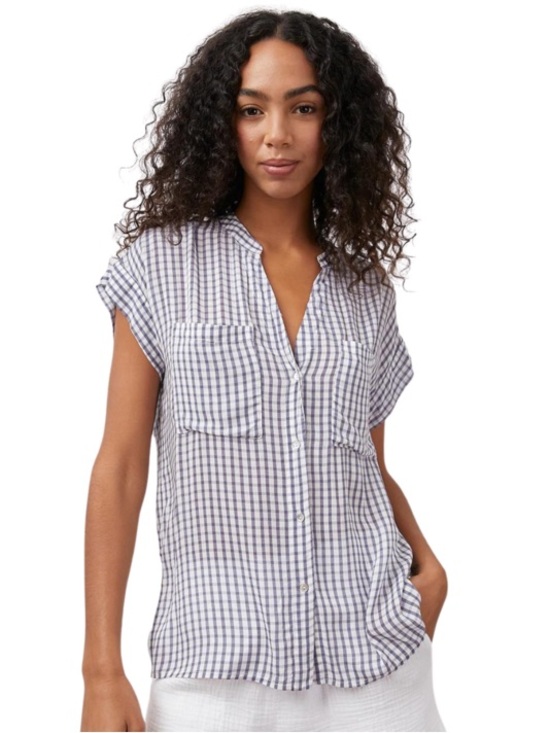 Rails Tops - Rails Mel Top Navy Gingham Button Front Women's Top